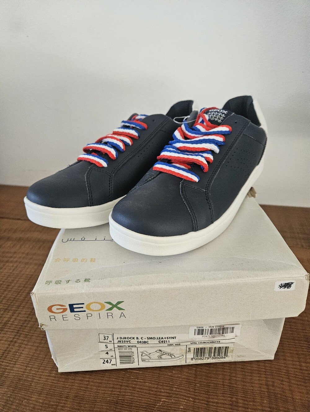 NEW Geox Respira J DJROCK Boys Sneakers Size 37 EU / US 5 Navy White